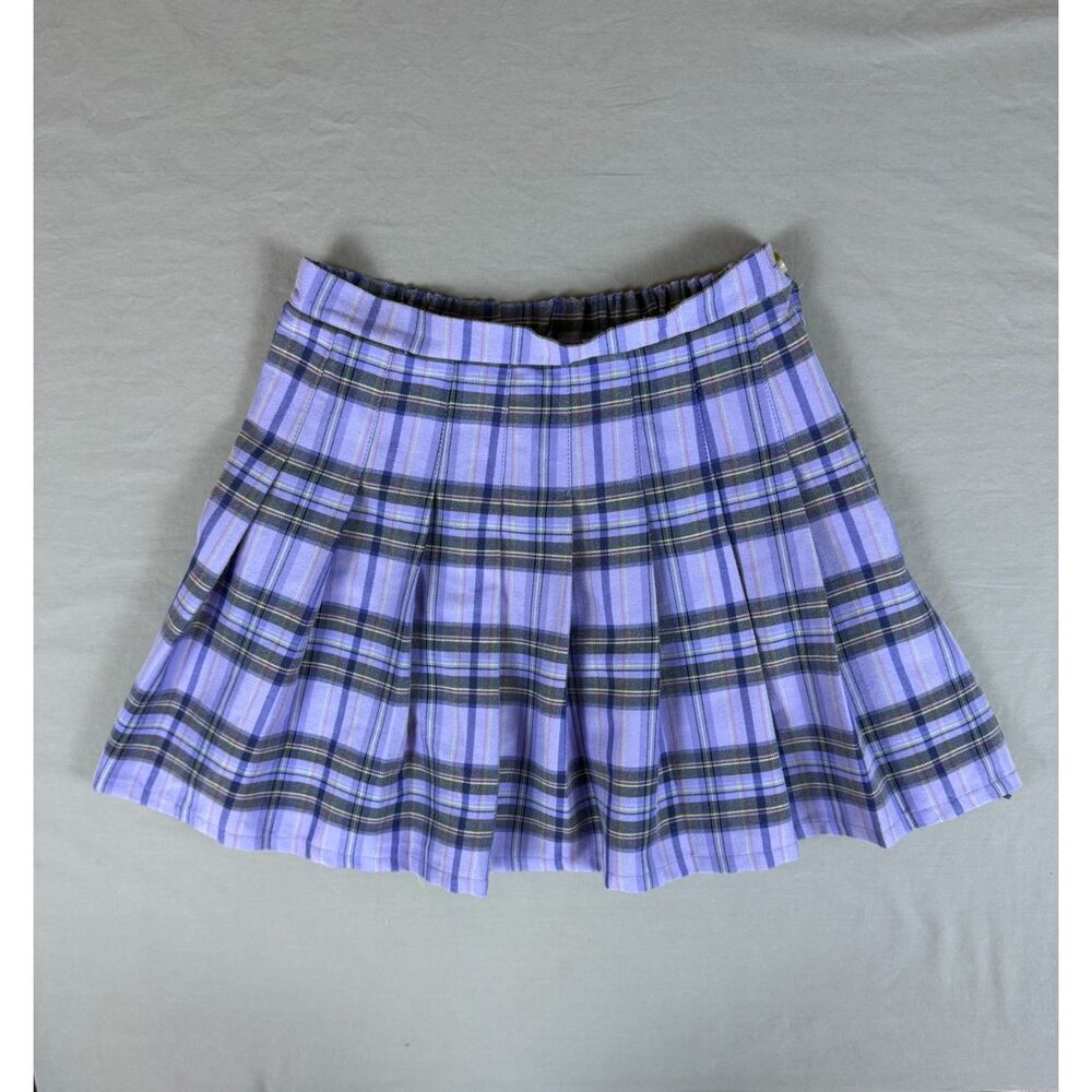 Purple Plaid Pleated Mini Skater Skirt